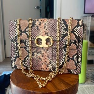 Tory Burch Gemini Link Snakeskin Medium Shoulder Bag Excellent Preowned …